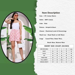 Women’s Pull On Run Around Cotton Beach Shorts Pink Heart Print - Image 3