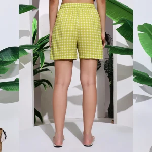 Women's Relaxed Fit Cotton Shorts Green Check Print - Image 8