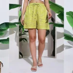 Women's Relaxed Fit Cotton Shorts Green Check Print - Image 4
