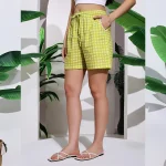 Women's Relaxed Fit Cotton Shorts Green Check Print - Image 5