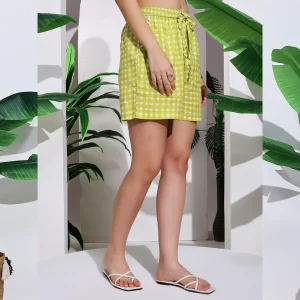 Women's Relaxed Fit Cotton Shorts Green Check Print - Image 6