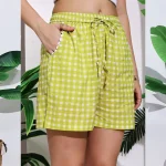 Women's Relaxed Fit Cotton Shorts Green Check Print - Image 7