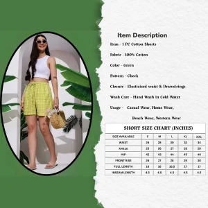 Women's Relaxed Fit Cotton Shorts Green Check Print - Image 3