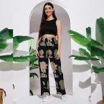 Women's Retro Loose Trousers Black Tree Print Casual Pants