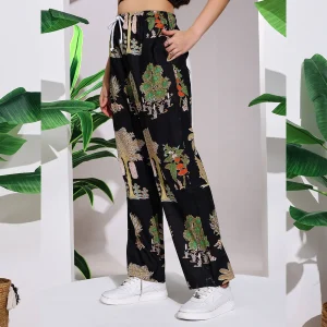 Women's Retro Loose Trousers Black Tree Print Casual Pants - Image 6