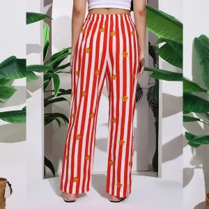 Women's Summer Wear Trousers Red Striped Printed Cotton Palazzo - Image 8
