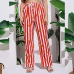Women's Summer Wear Trousers Red Striped Printed Cotton Palazzo - Image 4