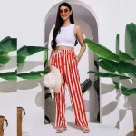 Women's Summer Wear Trousers Red Striped Printed Cotton Palazzo