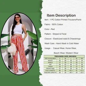 Women's Summer Wear Trousers Red Striped Printed Cotton Palazzo - Image 3