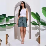Women's Teal Blue Striped Print Cotton Short Trousers