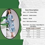 Women's White Blue Floral Print Cotton Bath Robe - Image 3