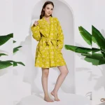 Yellow Floral Print Cotton Robe Comfortable Kimono Dress - Image 5