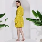 Yellow Floral Print Cotton Robe Comfortable Kimono Dress - Image 6