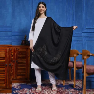 Beautiful Black Deer Sequins Work Stole - Image 4