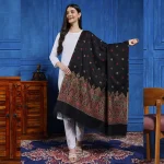 Beautiful Black Leaf Design Wool Shawl - Image 3