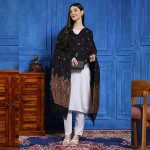 Beautiful Black Leaf Design Wool Shawl - Image 2