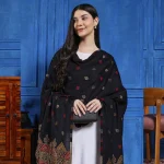 Beautiful Black Leaf Design Wool Shawl