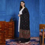 Beautiful Black Leaf Design Wool Shawl - Image 4