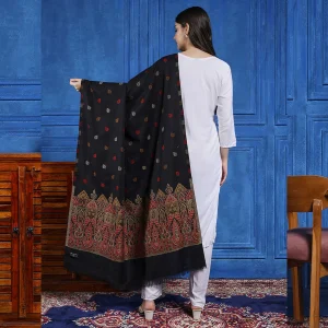 Beautiful Black Leaf Design Wool Shawl - Image 5
