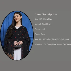 Beautiful Black Leaf Design Wool Shawl - Image 7