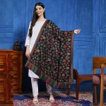 Beautiful Black Leaf Pattern Soft Wool Winter Shawl - Image 3
