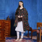 Beautiful Black Leaf Pattern Soft Wool Winter Shawl - Image 2