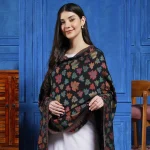 Beautiful Black Leaf Pattern Soft Wool Winter Shawl