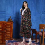 Beautiful Black Leaf Pattern Soft Wool Winter Shawl - Image 4