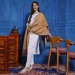 Beautiful Jamawar Soft Wool Stole Brown Floral - Image 3