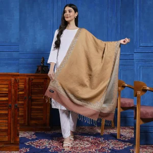 Beautiful Jamawar Soft Wool Stole Brown Floral - Image 4