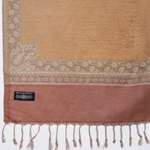 Beautiful Jamawar Soft Wool Stole Brown Floral - Image 6