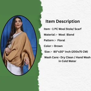 Beautiful Jamawar Soft Wool Stole Brown Floral - Image 7