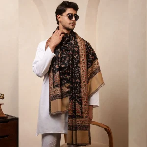Black Beautiful Party Wear Pashmina Shawl Floral - Image 3