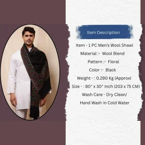 Black Floral Men's Shawl Winters Wool Wrap - Image 11