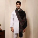 Black Floral Men's Shawl Winters Wool Wrap - Image 2