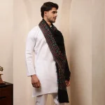 Black Floral Men's Shawl Winters Wool Wrap - Image 4