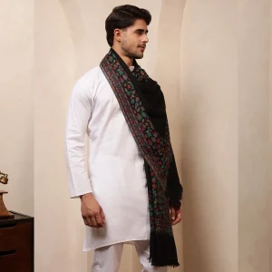 Black Floral Men's Shawl Winters Wool Wrap - Image 4