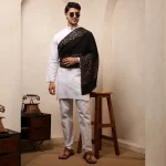 Black Floral Men's Shawl Winters Wool Wrap - Image 7
