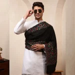 Black Floral Men's Shawl Winters Wool Wrap - Image 5