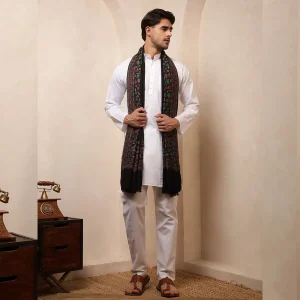 Black Floral Men's Shawl Winters Wool Wrap - Image 6