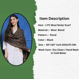 Black Floral Stole Beautiful Look Women Wrap - Image 7