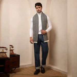 Black Herringbone Muffler Men's Winter Wool Scarf - Image 6
