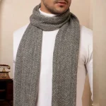 Black Herringbone Muffler Men's Winter Wool Scarf - Image 7