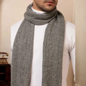 Black Herringbone Muffler Men's Winter Wool Scarf - Image 7