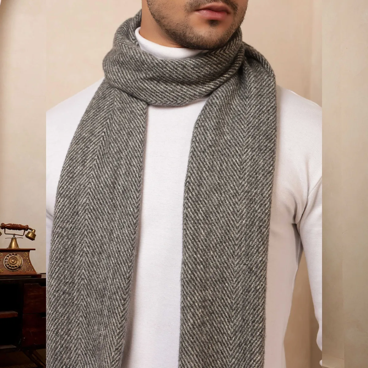 black-herringbone-muffler-mens-winter-wool-scarf WM-174 (5)
