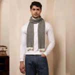 Black Herringbone Muffler Men's Winter Wool Scarf - Image 4