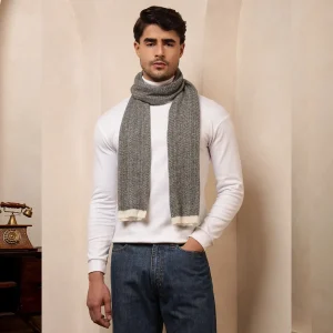 Black Herringbone Muffler Men's Winter Wool Scarf - Image 4