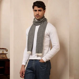 Black Herringbone Muffler Men's Winter Wool Scarf - Image 5