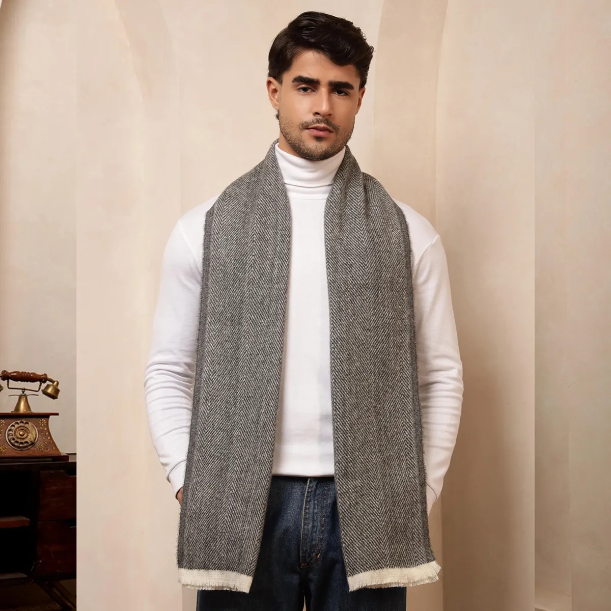 black-herringbone-muffler-mens-winter-wool-scarf WM-174 (8)