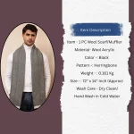 Black Herringbone Muffler Men's Winter Wool Scarf - Image 9